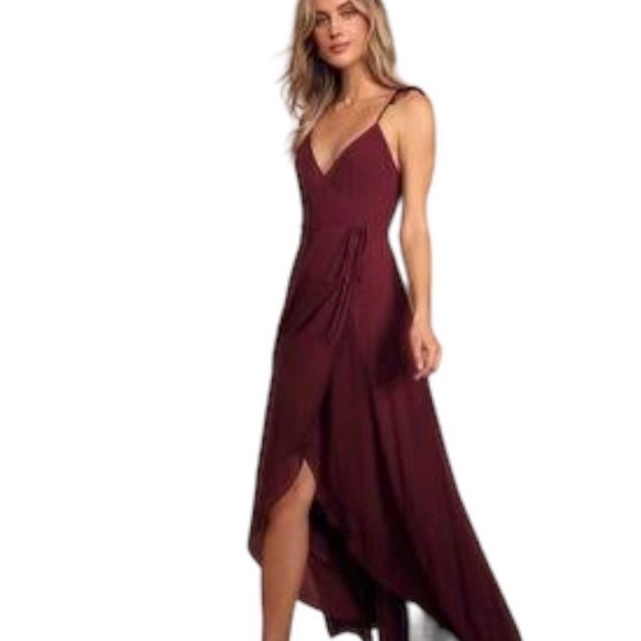 Lulus Dresses & Skirts - Here's to Us Burgundy High-Low Wrap Dress
Lulus